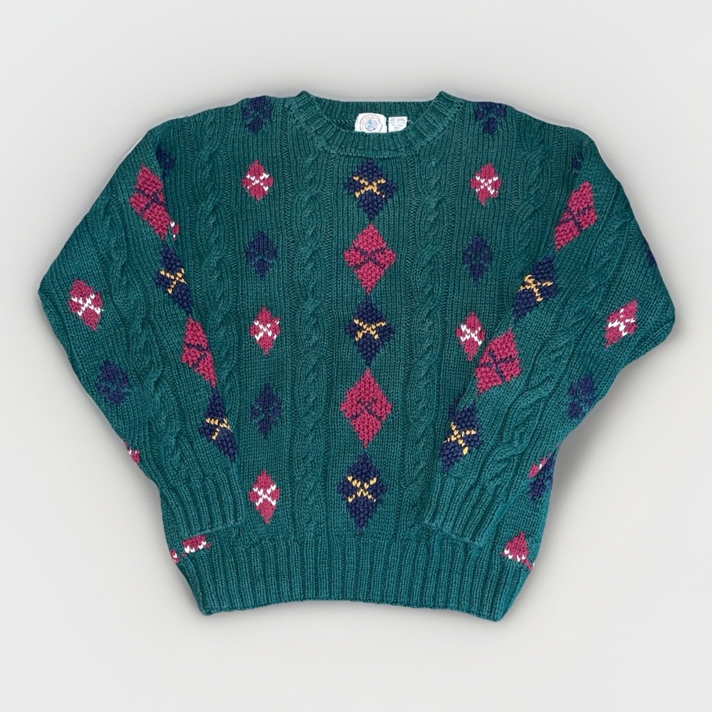 Vintage Cape Isle Knitters Crew Neck Hand‎ Knitted Knit Sweater Green Size: XL